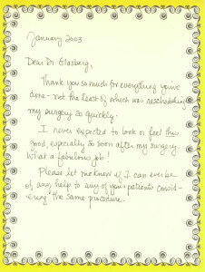 Hand written patient testimonial