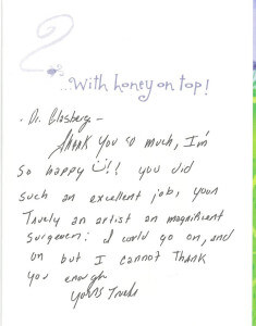 Hand written patient testimonial