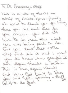 Hand written patient testimonial