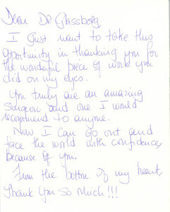 Hand written patient testimonial