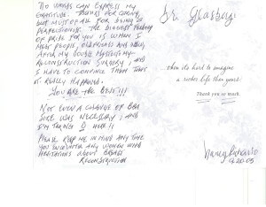 Hand written patient testimonial