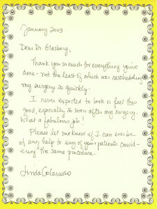 Hand written patient testimonial