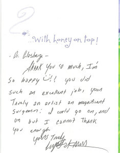 Hand written patient testimonial